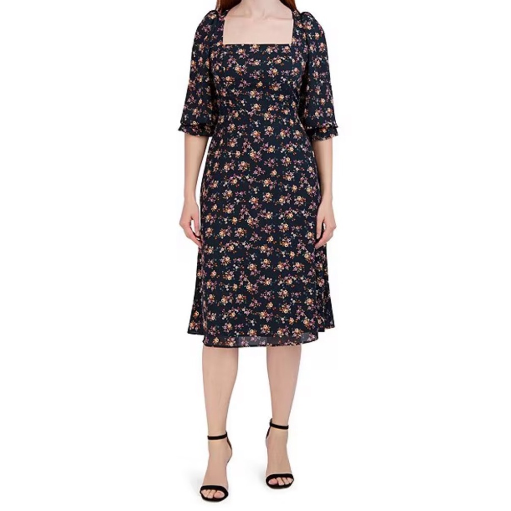 Julia Jordan Black Floral 3/4 Sleeve Dress